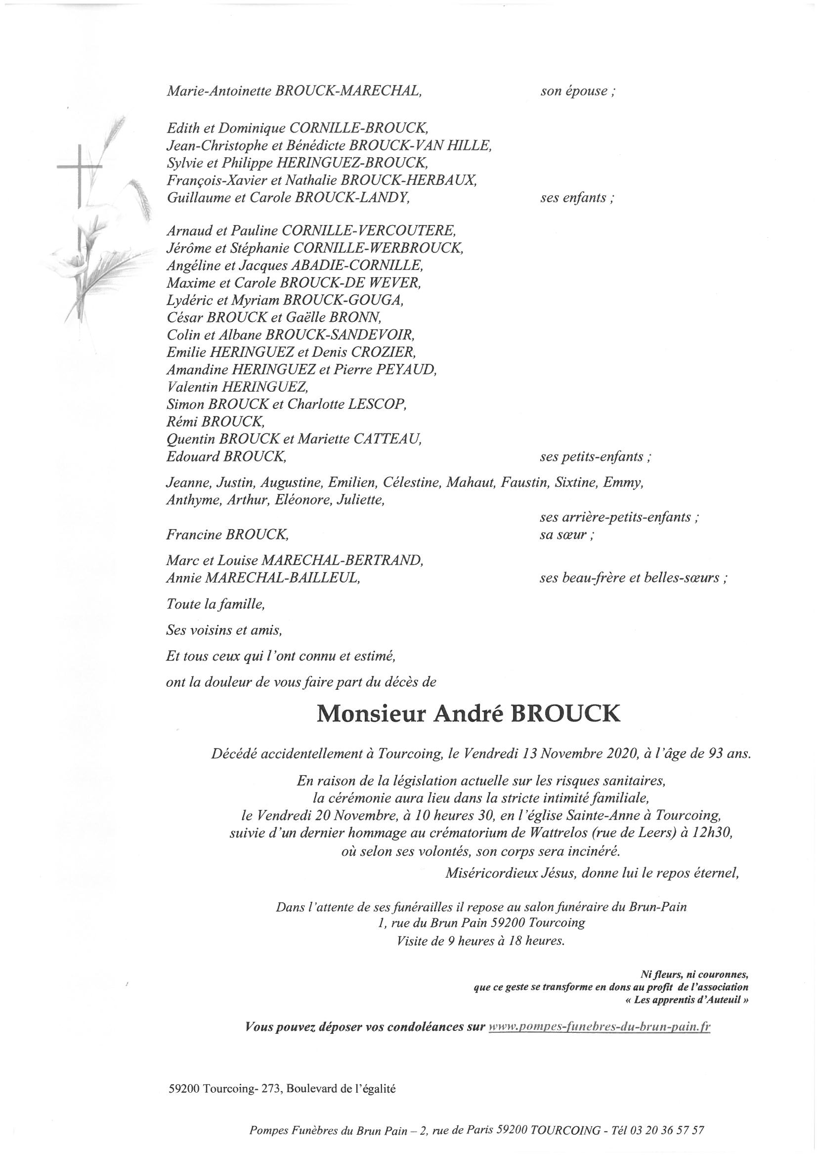 Andre Brouck Avis De Deces
